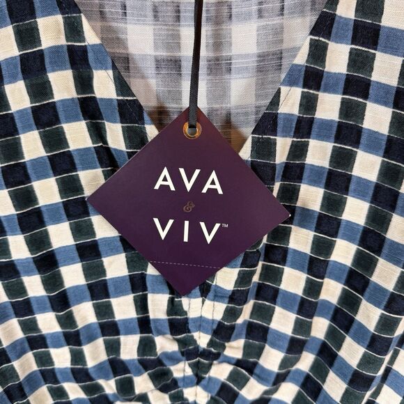 Ava & Viv Dress Womens Plus Size 2X Flutter Short Sleeve Tiered BLUE Gingham NWT - Picture 8 of 14